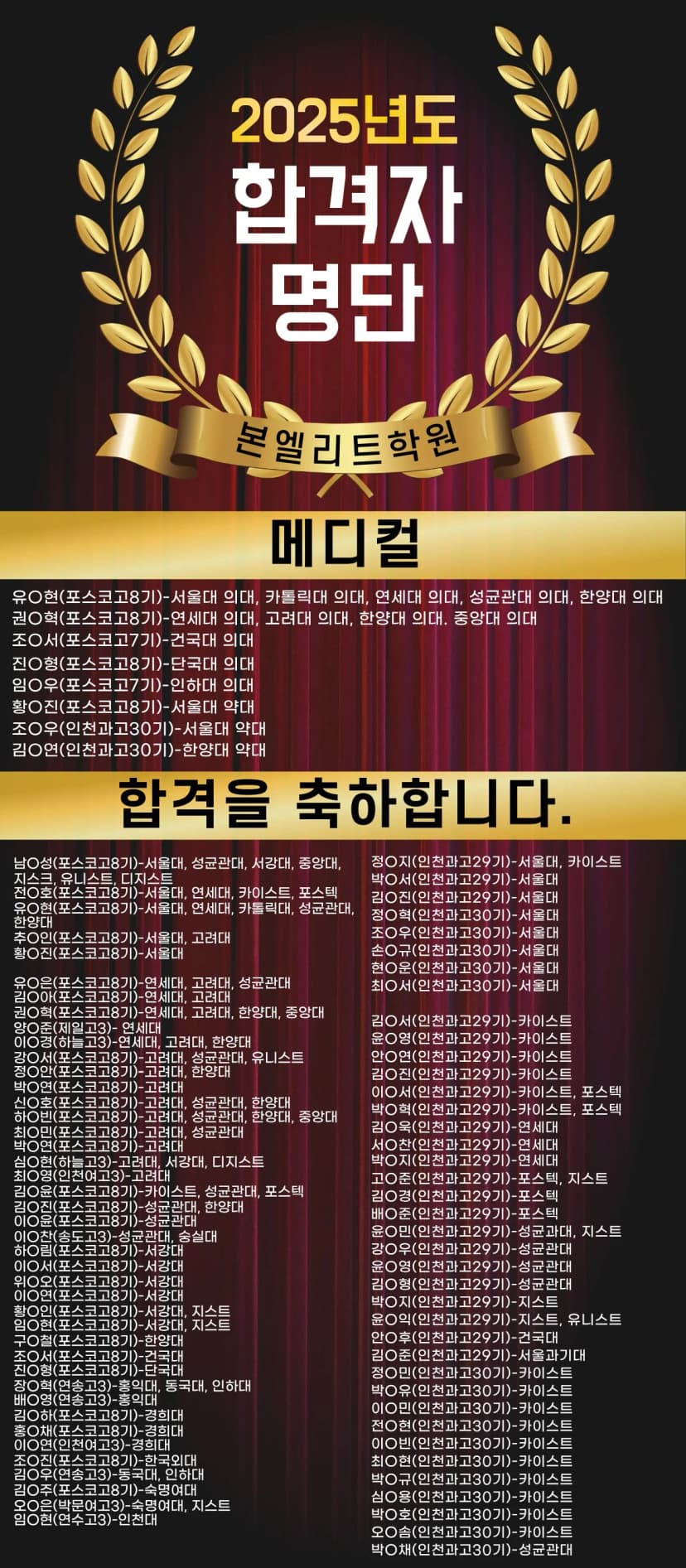 2025학년도 본엘리트 고등관 대학 실적